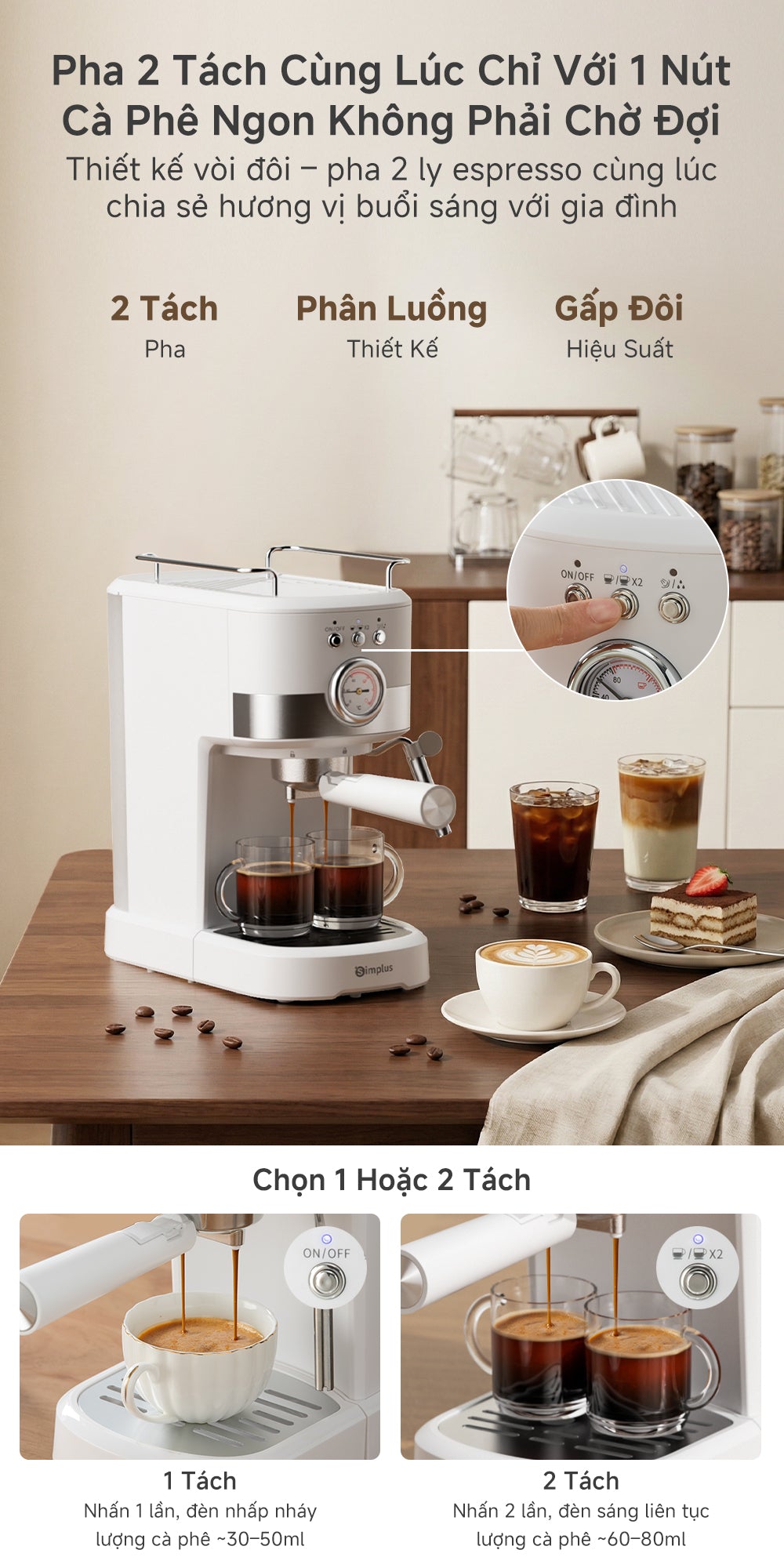 Simplus Máy Pha Cà Phê Espresso Bán Tự Động 20 Bar KFJH014