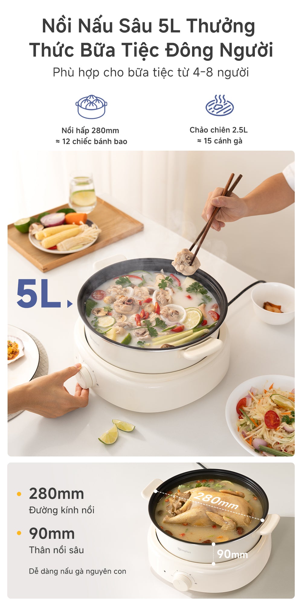 Simplus Nồi Lẩu Điện Đa Năng Tách Rời 5L - 1600W DHGH003