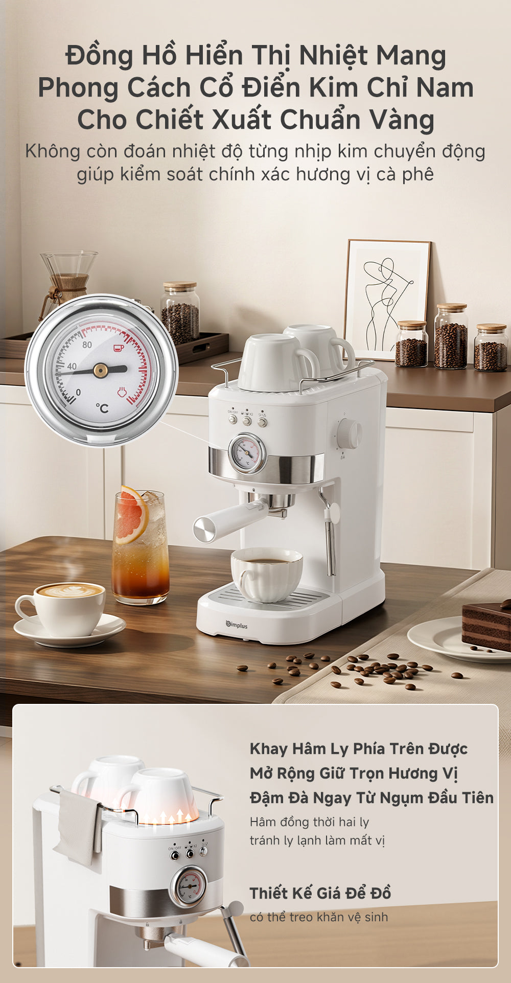 Simplus Máy Pha Cà Phê Espresso Bán Tự Động 20 Bar KFJH014