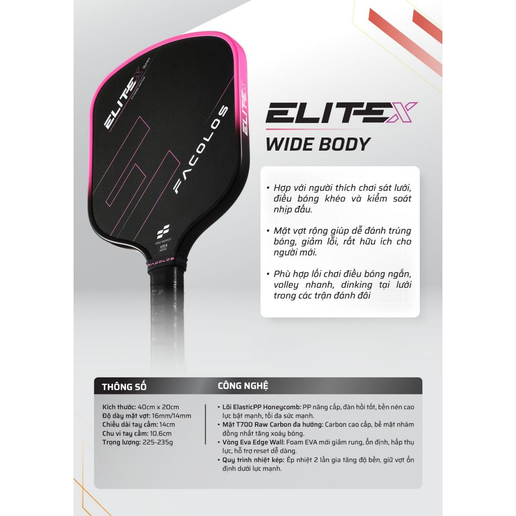 Vợt Pickleball Facolos Elite X WideBody